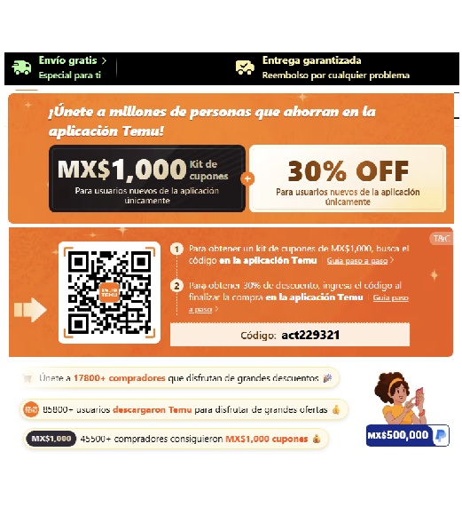 TEMU Cupon descuento para México roco200